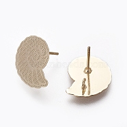 Brass Stud Earring Findings, with Loop, Nickel Free, Long-Lasting Plated, Conch Shape, Real 18K Gold Plated, 15x12.5mm, Hole: 2mm, Pin: 0.7mm(KK-E768-09A-G)