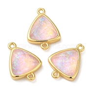 Synthetic Opal Connector Charms, Rack Plating Brass Triangle Links, Golden, Pink, 17.5x12.5x6mm, Hole: 1.4mm(KK-S370-02G-01)