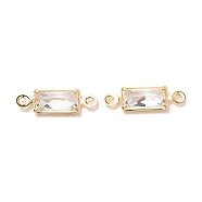 Brass Micro Pave Clear Cubic Zirconia Link Connectors, Rectangle, Light Gold, 11.5x3.5x1.5mm, Hole: 0.9mm(ZIRC-K087-12KCG)