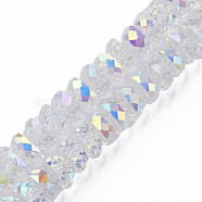 Electroplate Transparent Glass Beads Strands, Faceted, Half Round, Clear AB, 9x5mm, Hole: 1.6mm, about 75pcs/strand, 16.14 inch(41cm)(EGLA-N002-37-C01)