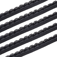 1 Roll Chinlon Elastic Lace Trim, Wavy Trimming Lace Ribbon, with 1Pc Cardboard Display Card, for Garment Accessories, Black, 12mm, about 20 yards/roll(OCOR-BC0006-42A)