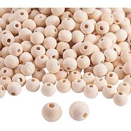 Unfinished Wood Beads, Natural Wooden Loose Beads Spacer Beads, Round, 10x10~12mm, Hole: 2mm(WOOD-PH0008-19)