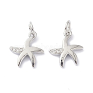 Brass Micro Pave Cubic Zirconia Charms, with Jump Ring, Long-Lasting Plated, Lead Free & Cadmium Free, Starfish, Real Platinum Plated, 13x11x2mm(ZIRC-C022-24P)