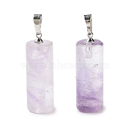 Natural Amethyst Pendants, with Platinum Tone Brass Finding, Column, 34~34.5x10mm, Hole: 8x5mm(G-P461-02)