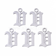 201 Stainless Steel Pendants, Laser Cut, Old English, Alphabet, Stainless Steel Color, Letter.V, 18x12x1mm, Hole: 2mm(STAS-N091-40V)