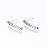 201 Stainless Steel Stud Earring Findings, with Loop and 304 Stainless Steel Pin, Rectangle, Stainless Steel Color, 15x3x1mm, Hole: 1.5mm, Pin: 0.8mm(X-STAS-I095-06P)