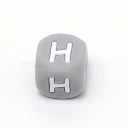 Silicone Alphabet Beads for Bracelet or Necklace Making, Letter Style, Gray Cube, Letter.H, 12x12x12mm, Hole: 3mm(SIL-TAC001-01A-H)