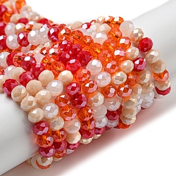 Glass Beads Strands, Faceted, Rondelle, Tomato, 6x5mm, Hole: 1mm, about 85~88pcs/strand, 16.1~16.5 inch(41~42cm)(EGLA-A034-M6mm-27)