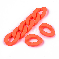 Opaque Spray Painted Acrylic Linking Rings, Fluorescence, Quick Link Connectors, for Curb Chains Making, Unwelded, Twist, Orange, 29x20.5x6mm, Inner Diameter: 8x16mm(X-OACR-R249-03C)