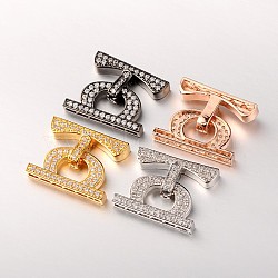 Brass Micro Pave Cubic Zirconia Fold Over Clasps, Cadmium Free & Lead Free, Mixed Color, 25x20x4mm, Hole: 23x1.5mm(ZIRC-M045-M-RS)