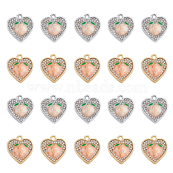 40Pcs 2 Colors Alloy Enamel Pendants, with Rhinestone, Heart with Peach, Platinum & Golden, 17.5x16x3.3mm, Hole: 1.8mm, 20pcs/color(FIND-DC0003-28)