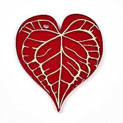 Transparent Printed Acrylic Pendants, Leaf, FireBrick, 67.6x57.5~58x2.5~3mm, Hole: 3.5mm(TACR-T028-33B)