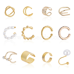 12Pcs 12Pcs Wave & Criss Cross Alloy Cuff Earrings, Crystal Rhinestone Non Pierced Earrings for Women, Golden, 9~15x2~11mm, 1Pc/style(EJEW-AN0001-78)