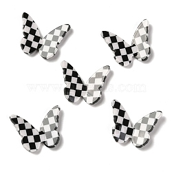 Opaque Resin Cabochons, Two Tone, for DIY Earring Accessories, Butterfly with Chessboard Pattern, Black, 22.5x27.5~28.5x4~5.5mm(RESI-I035-01C)