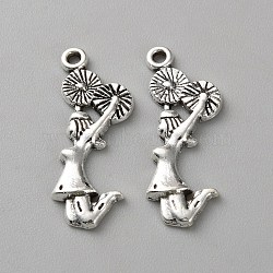 Tibetan Style Zinc Alloy Pendants, Human, Antique Silver, 28x10x2mm, Hole: 1.4mm(FIND-WH0435-24AS)