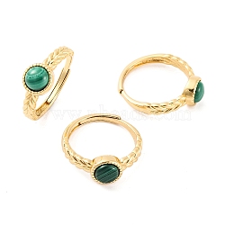 Round Natural Malachite Adjustable Rings, Brass Ring for Women, Long-Lasting Plated, Lead Free & Cadmium Free, Golden, Inner Diameter: 18mm(RJEW-Q817-03G-05)