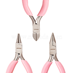 45# Carbon Steel Jewelry Plier Sets, Polishing, Pink, 7.5~8.1x4.4~4.7x0.75~0.8cm, 3pcs/set(PT-SC0001-17)