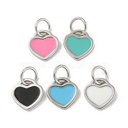 Rack Plating Brass Charms, with Jump Ring and Enamel, Cadmium Free & Lead Free, Long-Lasting Plated, Heart Charm, Platinum, Mixed Color, 10x9.5x1mm, Hole: 4.4mm(KK-A200-03P)