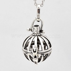 Hollow Brass Round Cage Pendants, For Chime Ball Pendant Necklaces Making, Antique Silver, 26x24mm, Hole: 3x8mm, inner diameter: 17mm(KK-I597-13AS)