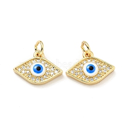 Eco-friendly Brass Micro Pave Clear Cubic Zirconia Pendants, with Enamel and Jump Ring, Cadmium Free & Lead Free, Eye, Real 18K Gold Plated, 10.5x14.5x3.5mm, Hole: 3.2mm(KK-D080-38G)