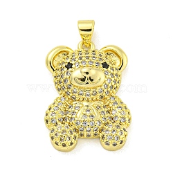 Brass Micro Pave Clear Cubic Zirconia Pendants, Real 18K Gold Plated, Bear, Clear, 25.5x18x6.5mm, Hole: 5x3mm(KK-R159-12G-01)