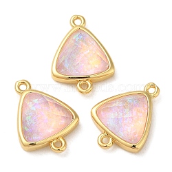 Synthetic Opal Connector Charms, Rack Plating Brass Triangle Links, Golden, Pink, 17.5x12.5x6mm, Hole: 1.4mm(KK-S370-02G-01)