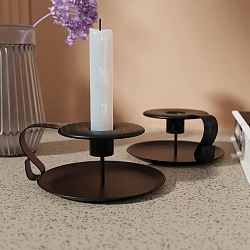 Iron Candle Holder, Flat Round, Black, 130x60x22mm(PW-WGAA690-01)