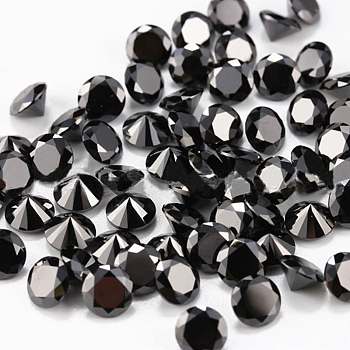 Diamond Shaped Cubic Zirconia Pointed Back Cabochons, Faceted, Black, 6mm