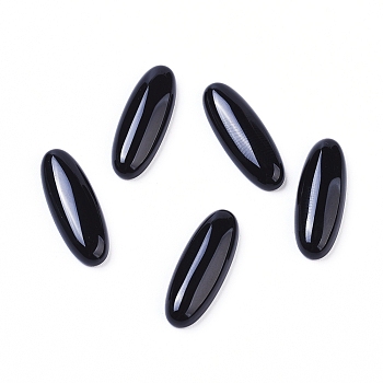 Natural Black Agate Cabochons, Oval, Dyed & Heated, 22x8x4mm