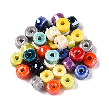 Handmade Porcelain Beads, Bright Glazed Porcelain, Column, Mixed Color, 6.5x4.5mm, Hole: 1.6mm