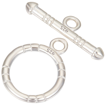 2 Sets 925 Sterling Silver Toggle Clasps, Ring: 14x11.5mm, Bar: 17x5mm, Hole: 1.5mm