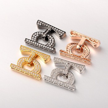 Brass Micro Pave Cubic Zirconia Fold Over Clasps, Cadmium Free & Lead Free, Mixed Color, 25x20x4mm, Hole: 23x1.5mm