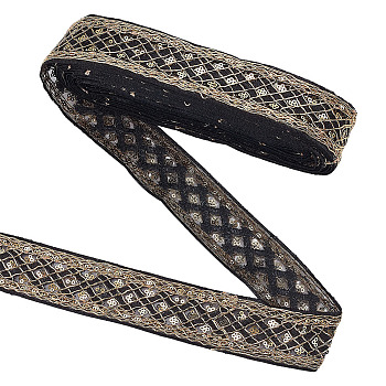 10Yards Paillette Embroidery Ribbon, Lace Trim, Clothes Accessories, Black, 1-5/8 inch(42mm)