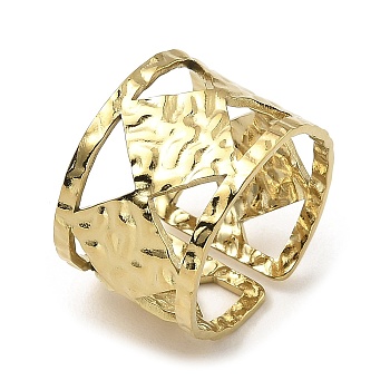 304 Stainless Steel Open Cuff Rings, Rhombus, Real 18K Gold Plated, US Size 6 3/4(17.1mm)
