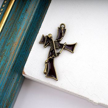 Halloween Alloy Pendants, with Enamel, for DIY Necklace Bracelet Earring Accessories, Cross, 37x23mm