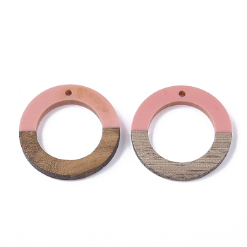 Resin & Walnut Wood Pendants, Ring, Pink, 28x3mm, Hole: 1.5mm