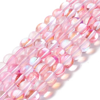 Synthetic Moonstone Beads Strands, Round, Pearl Pink, 8mm, Hole: 1mm, about 48pcs/strand, 14.57''~15.35''(37~39cm)