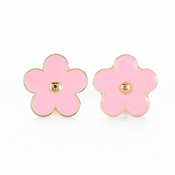 Flower Enamel Pin, Alloy Brooch for Backpack Clothes, Cadmium Free & Lead Free, Light Gold, Pink, 19x19x12.5mm, Pin: 1mm