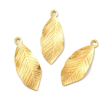 Ion Plating(IP) 304 Stainless Steel Pendants, Leaf Charm, Golden, 18.5x6.5x0.7mm, Hole: 1mm