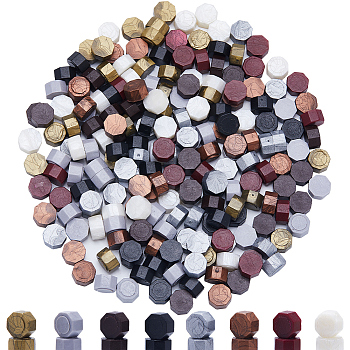 200Pcs 8 Styles Sealing Wax Particles, Wax Seal Beads for Retro Seal Stamp, Octagon, Mixed Color, 8.5~9mm, 25pcs/style