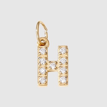 Stainless Steel Cubic Zirconia Pendants with Jump Rings, Real 14K Gold Plated, Long-Lasting Plated, Letter H, 8mm