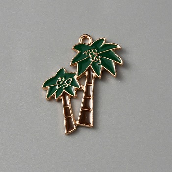 Alloy Enamel Pendants, Light Gold, Coconut Tree Charm, 26.5x21x1.5mm, Hole: 1.8mm