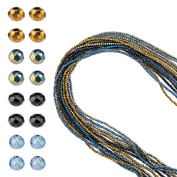 12 Strands 4 Colors Electroplate Glass Beads Strands, Full Plated, Faceted, Rondelle, Mixed Color, 2x1.5mm, Hole: 0.6mm, about 220Pcs/Strand, 14.57~14.76 inch(37~37.5cm), 3 Strands/color