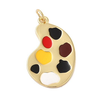 Brass Enamel Pendants, with Jump Ring, Long-Lasting Plated, Lead Free & Cadmium Free, Palette Shape Charms, Real 18K Gold Plated, 31.5x20x2mm, Hole: 5mm