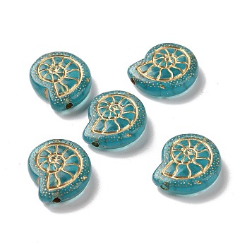Transparent Acrylic Beads, Golden Metal Enlaced, Conch, Turquoise, 18.3x15.5x5.5mm, Hole: 1.8mm, about 457pcs/500g