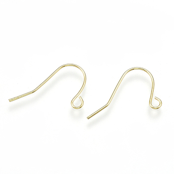 Brass Earring Hooks, with Horizontal Loop, Real 18K Gold Plated, 13x20x0.7mm, Hole: 1.5mm, 21 Gauge, Pin: 0.7mm