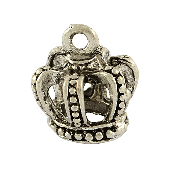 Tibetan Style Alloy 3D Crown Charms, Cadmium Free & Lead Free, Antique Silver, 14x12x12mm, Hole: 2mm, about 390pcs/1000g