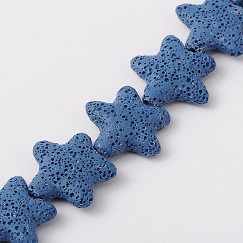 Natural Lava Rock Beads Strands, Starfish/Sea Stars, Dyed, Blue, 24~25x7~8mm, Hole: 1mm, about 18pcs/strand, 15 inch
