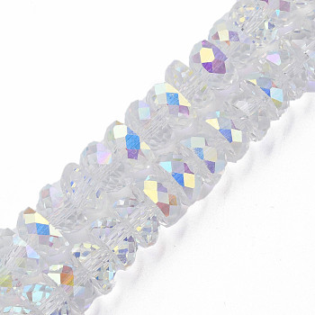 Electroplate Transparent Glass Beads Strands, Faceted, Half Round, Clear AB, 9x5mm, Hole: 1.6mm, about 75pcs/strand, 16.14 inch(41cm)