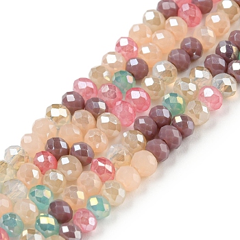 Electroplate Opaque Glass Beads Strands, AB Color Plated, Faceted Rondelle, Colorful, 3x2mm, Hole: 0.8mm, about 115~125pcs/strand, 34~35cm